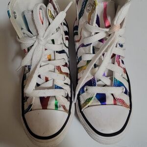 Kids Converse All Star Chuck Taylor Rainbow High Top Sneakers **spot On Laces
